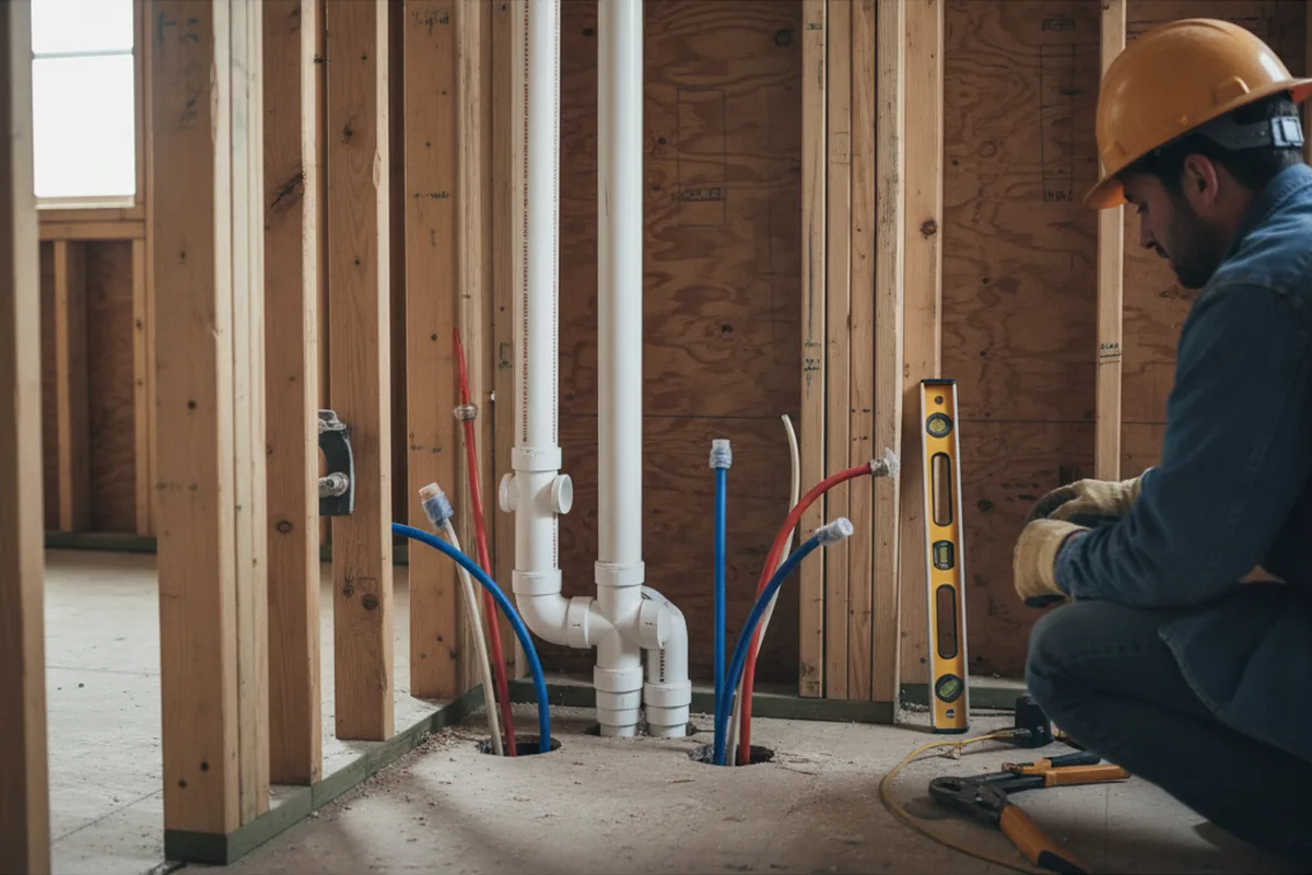Drain and supply rough-in during Sump Pump Repair in Rootstown